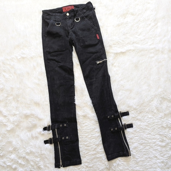Tripp nyc Denim - Y2K Tripp Black Bondage Strap Leg Zipper Jeans